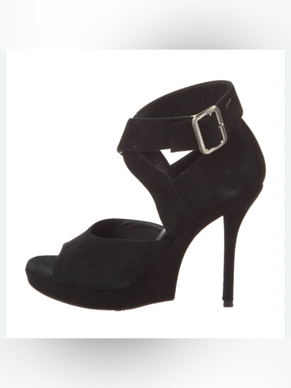 Archival YSL Yves Saint Laurent Black Suede Wide Strap Platform Pumps - 38